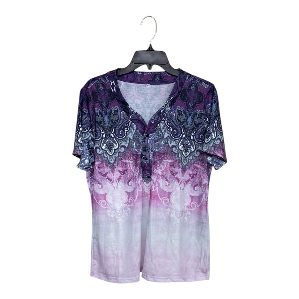 New Purple and Blue Graphic Polo T-Shirt - Picture 2 of 12
